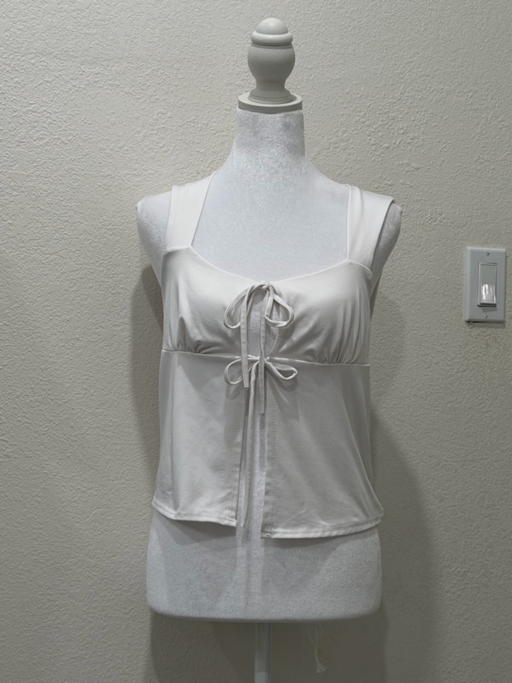 Cream Tie-Front Sleep Chemise Top